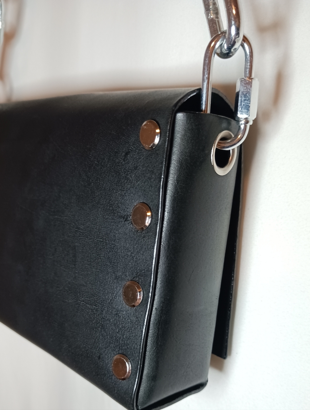Black Leather Gothic Industrial Chain Link Handbag Purse - Picture 7 of 7